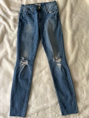 Frame Denim Medium Blue Ripped Skinny Jeans